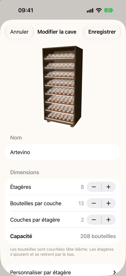 La configuration d'une cave, avec son aperçu en 3D
