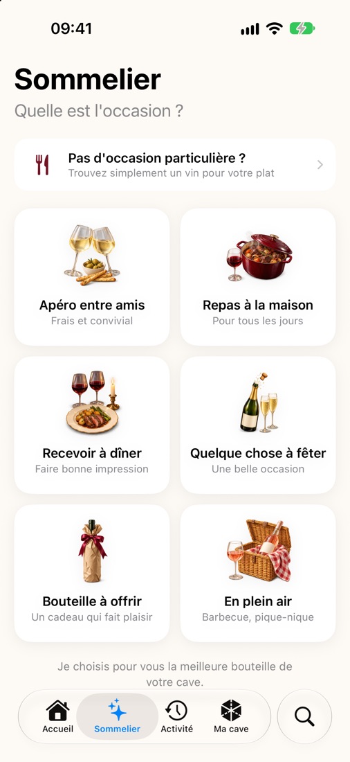 Le Sommelier : choix de l'occasion